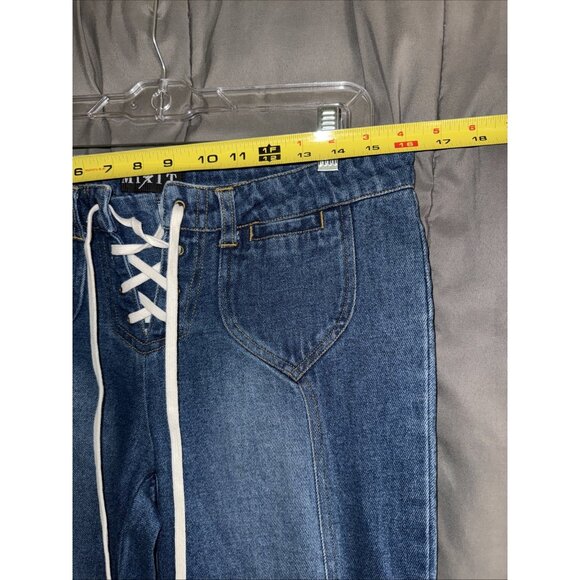 Mix It Jeans Womens Size 8 Stretch Flare Blue Denim 32x30 Tie Front - Picture 7 of 12